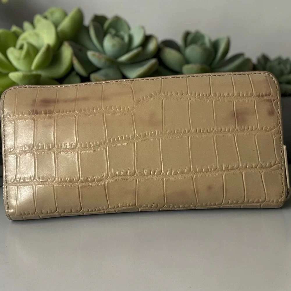 Michael Kors Wallet Womens OS Tan Croc Embossed Leather Zip Around Jet‎ Set
